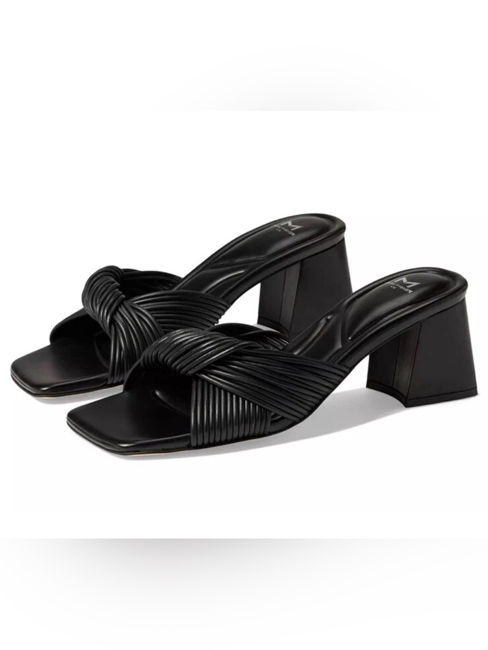 MARC FISHER LTD “CHERRIE”BLACK KNOTTED TWIST LEATHER MULE BLOCK HEEL SANDALS 8M